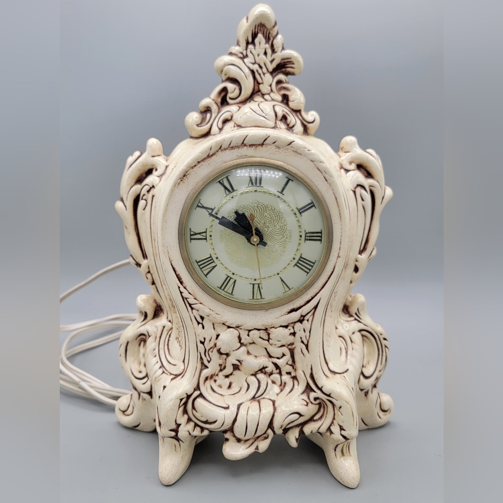 ⬇Vintage Lanshire Porcelain Mantle Clock | Romantic Baroque Style  Electric Move